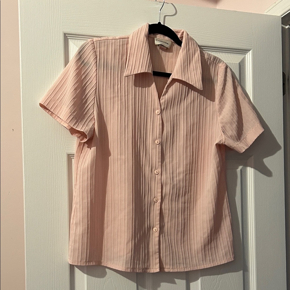 Tradition Textured Pink Button Up Blouse
